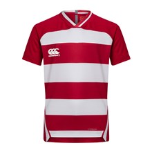 Canterbury Teamwear Hooped Evader Rugby Shirt Red/White - Front